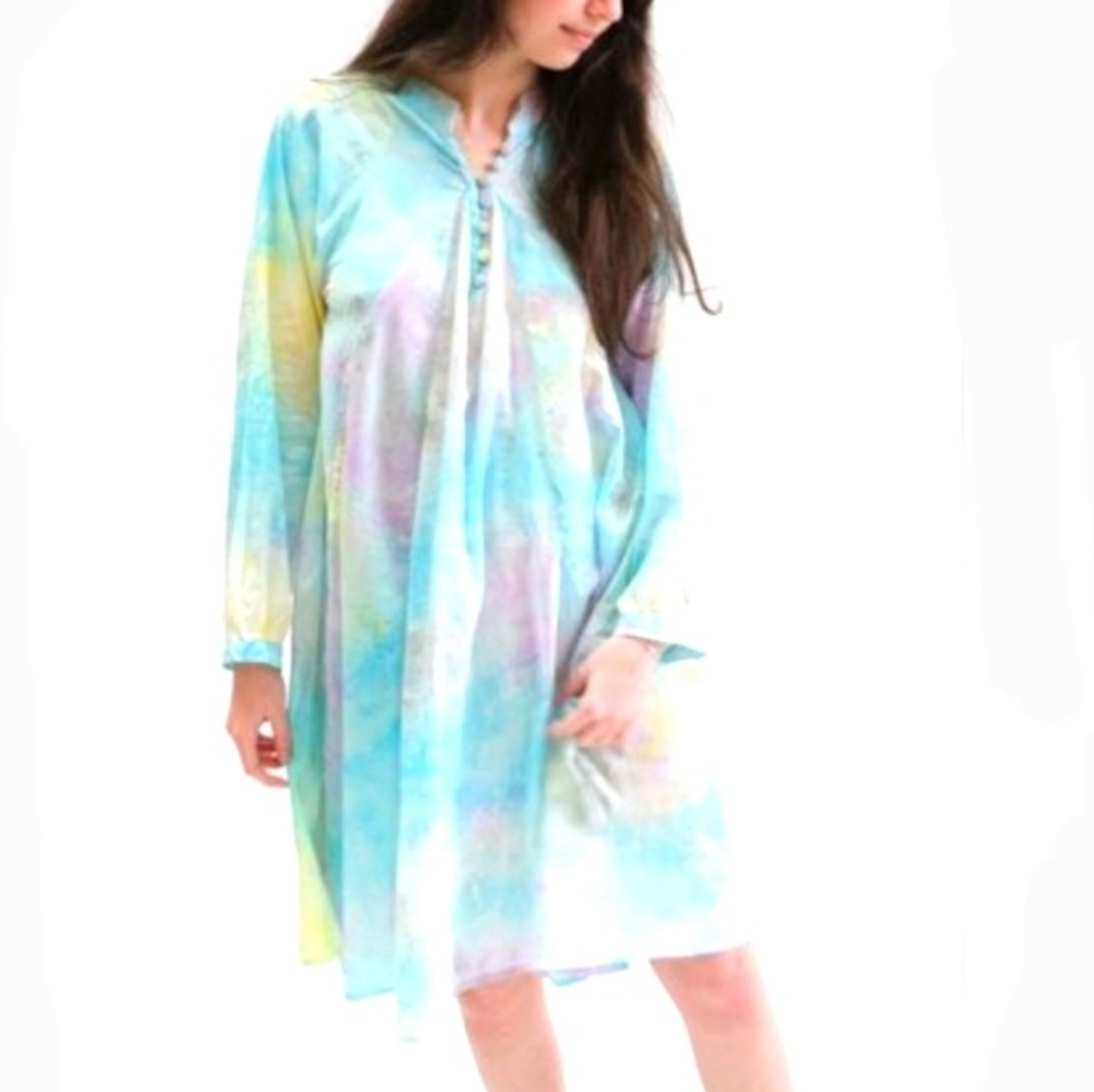Natalie Martin Fiore Rainbow Cloud Short Dress Multi Color Cotton Silk Blend XS